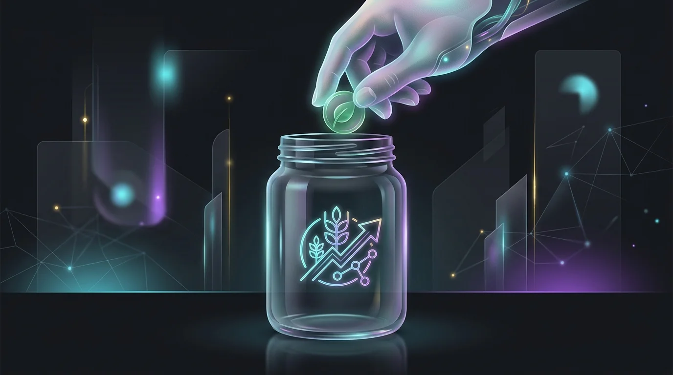 Hand placing a leaf-shaped coin into a retirement jar to illustrate tax-advantaged ESG investing.