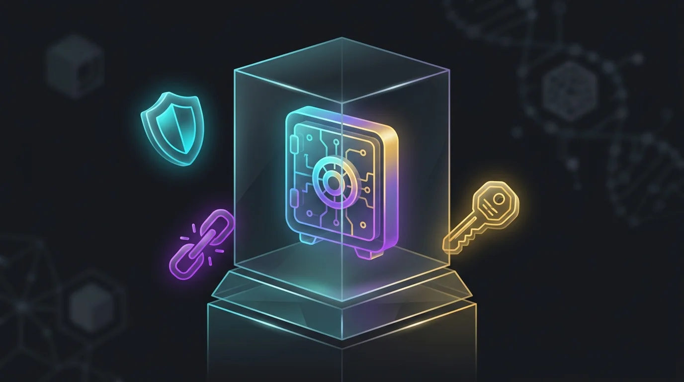 Digital vault icon with security symbols representing cyber insurance coverage for NFT asset protection.
