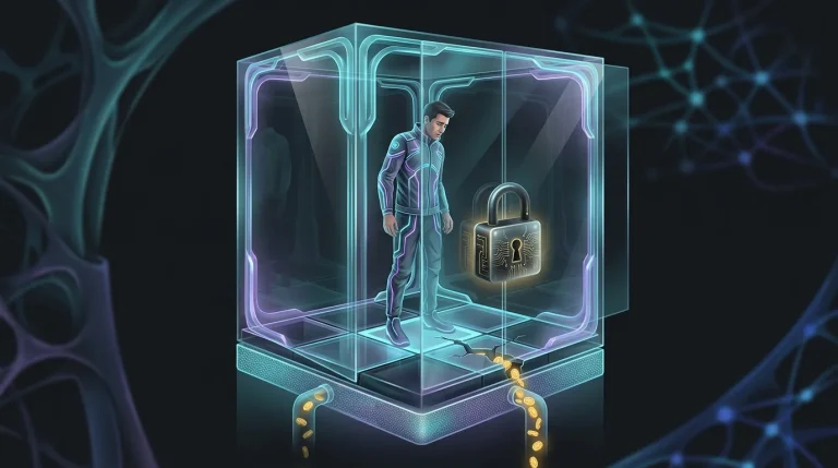 Person trapped in a glass box with draining coins, illustrating how high annuity fees can restrict retirement liquidity.