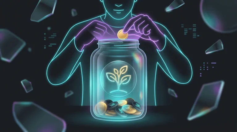 Person placing a gold coin into a jar with a plant, symbolizing tax-advantaged retirement savings growth.