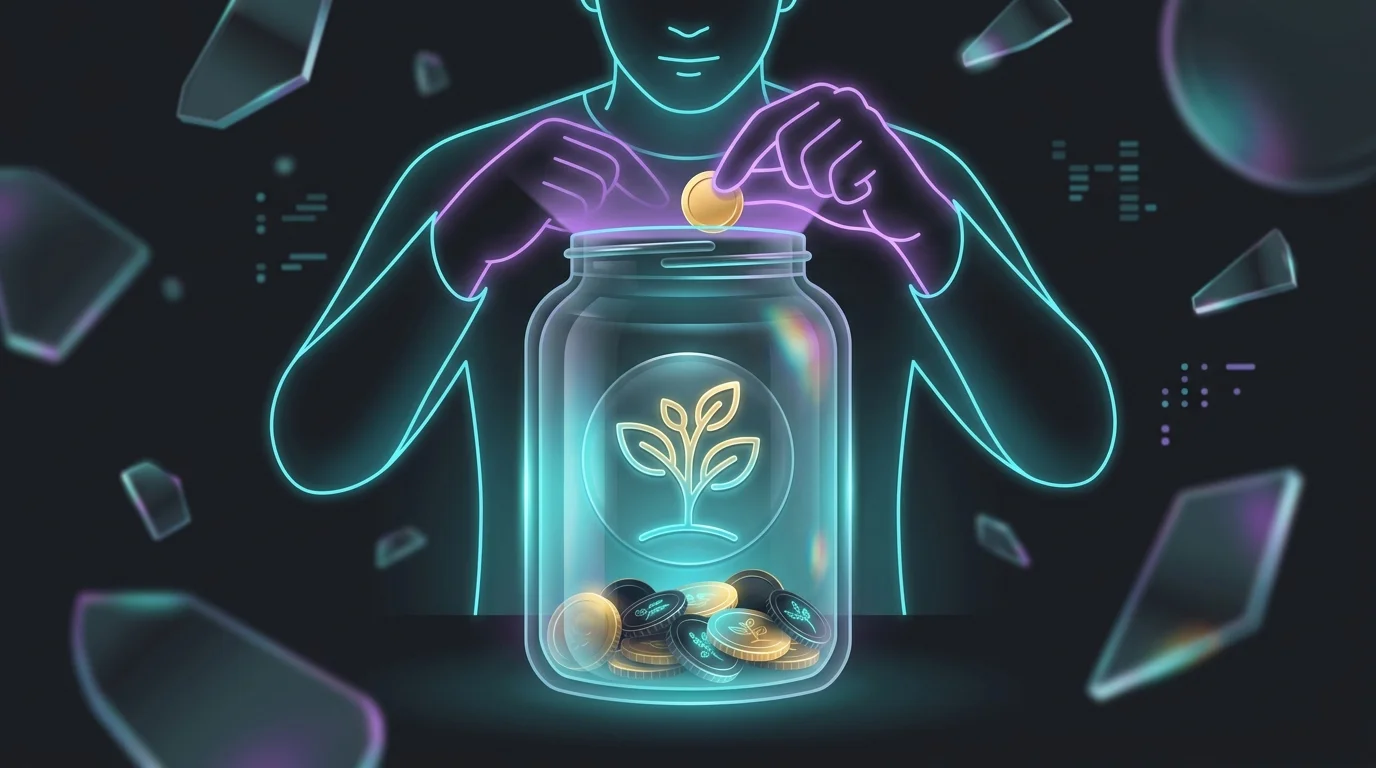 Person placing a gold coin into a jar with a plant, symbolizing tax-advantaged retirement savings growth.