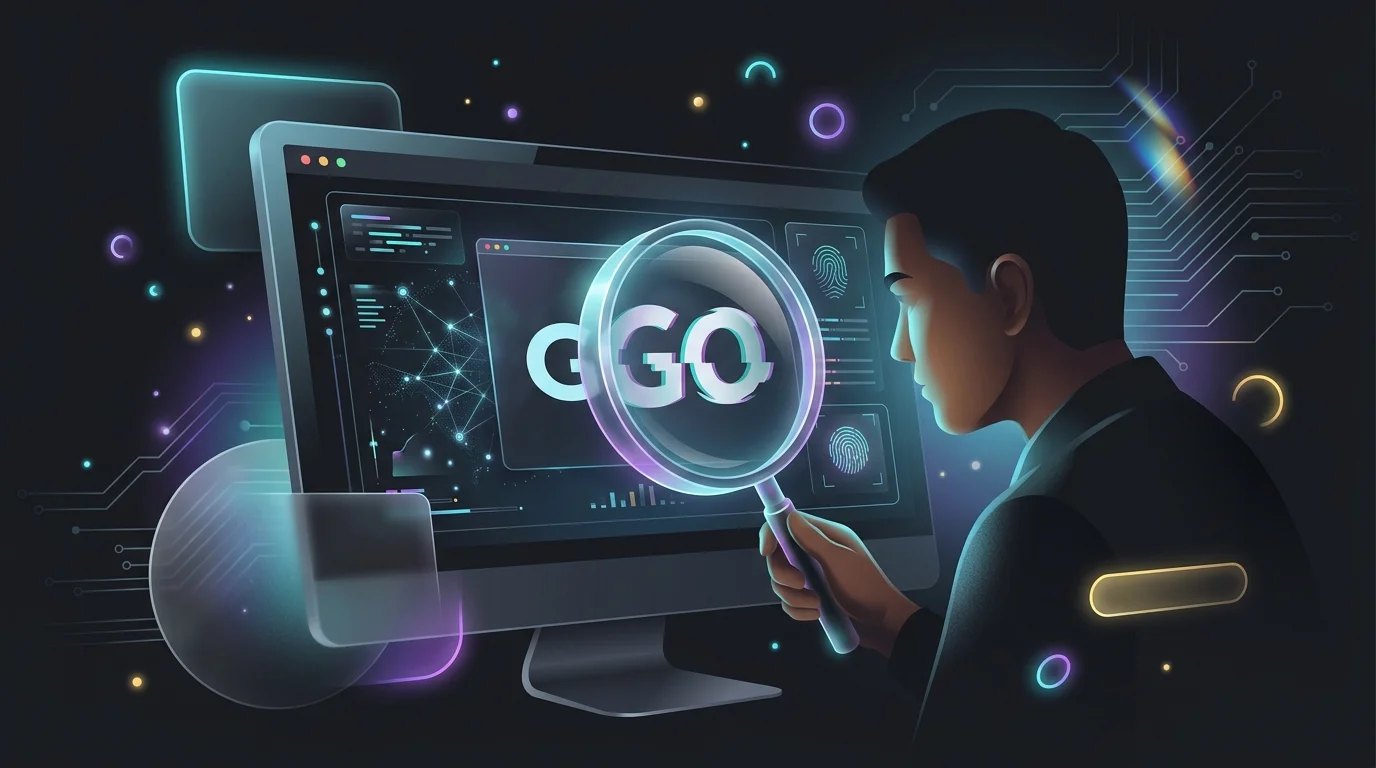 Magnifying glass inspecting a screen to uncover a stolen logo during an investment scam digital footprint check.