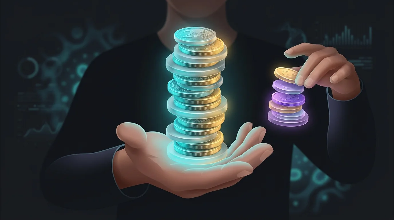 Person balancing retirement coins and savings to protect their financial future while budgeting for aging parents.