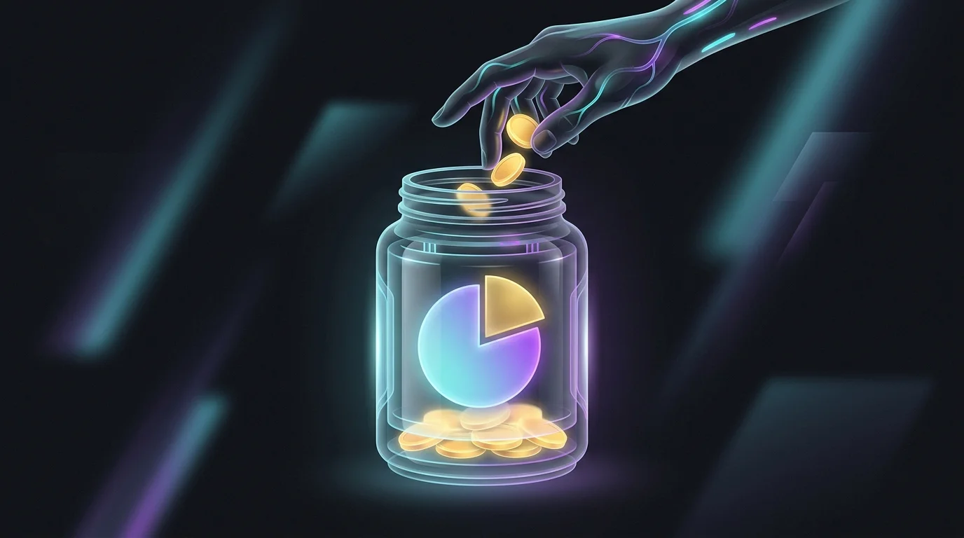 Hand dropping coins into a jar labeled with an 80/20 stock and bond split for Roth IRA financial independence.
