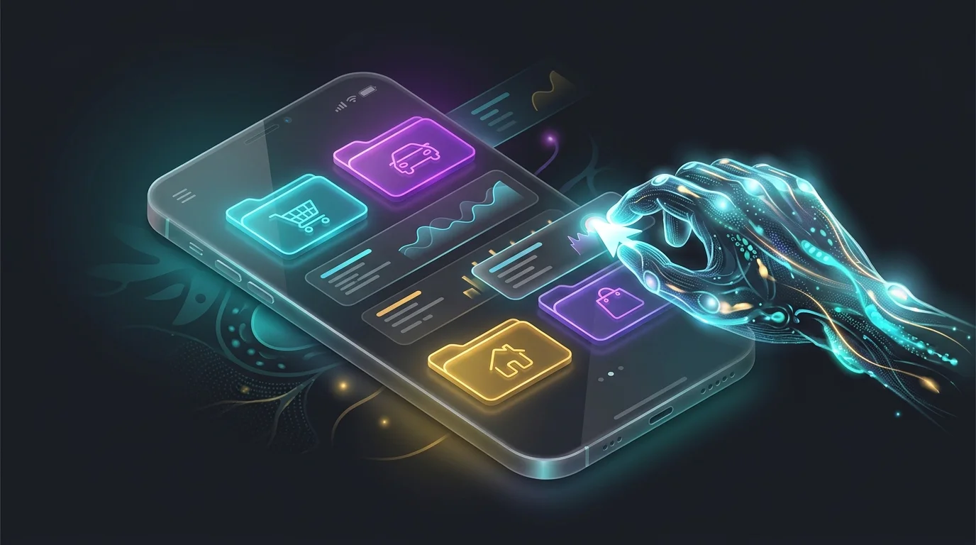 AI finance tool automatically sorting bank statement transactions into color-coded budget categories on a smartphone.