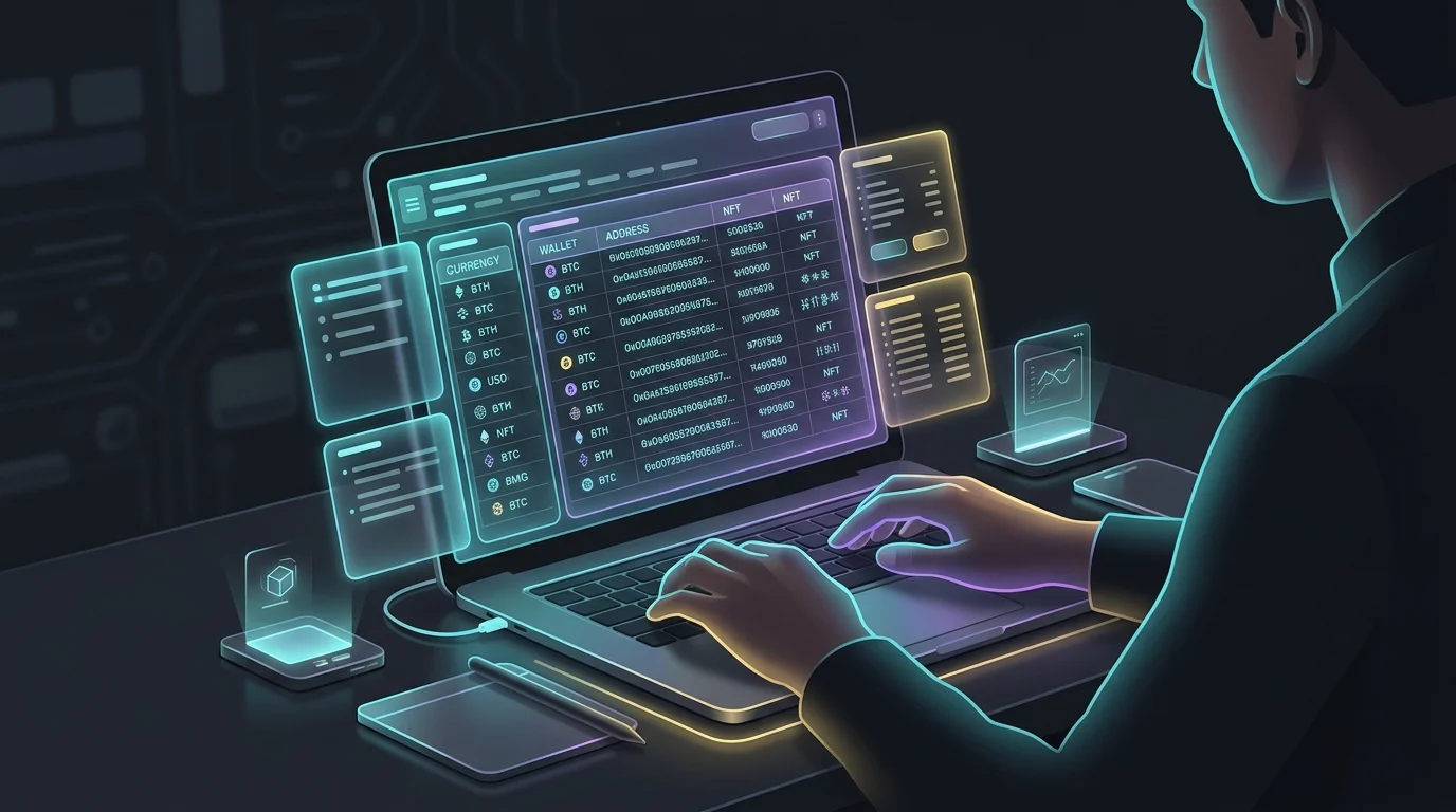 Person organizing cryptocurrency assets and wallet addresses into a spreadsheet for an estate plan.