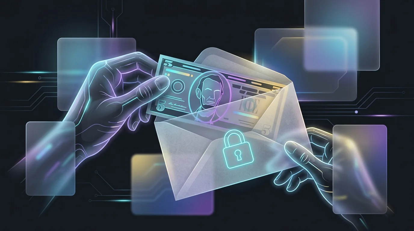 Hand placing a five-dollar bill into an envelope marked with a lock to control emotional spending.