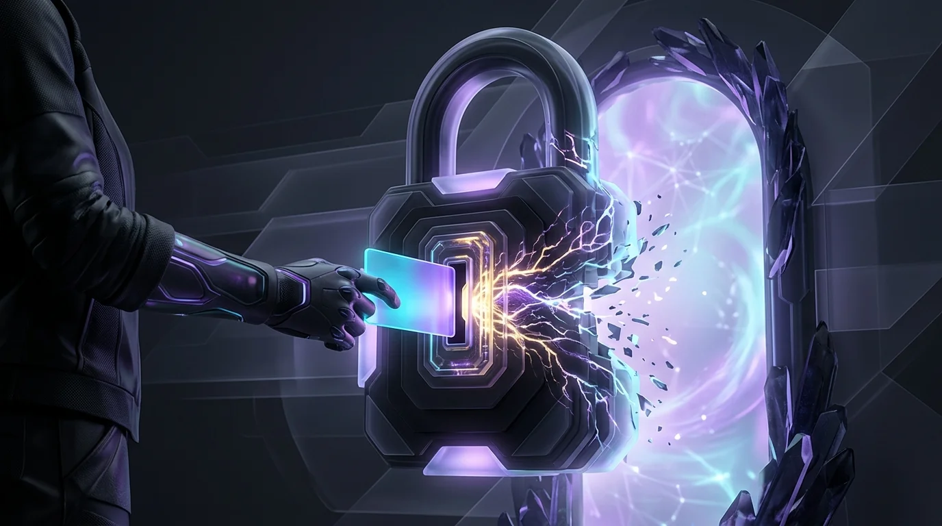 Person using a secured credit card to unlock a glowing padlock, symbolizing a quick financial credit score reset.