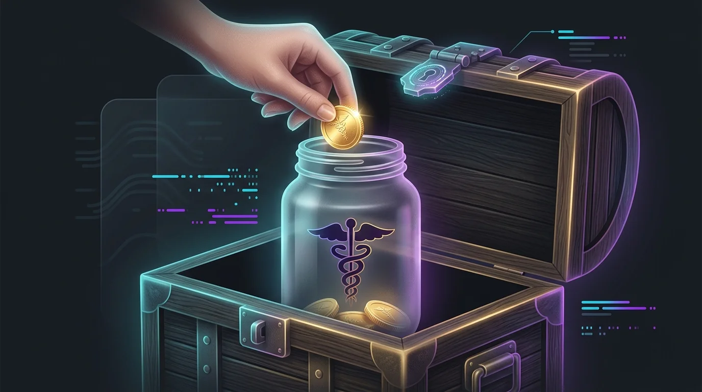 Gold coin placed in a medical trust jar inside a locked chest for special needs financial planning.