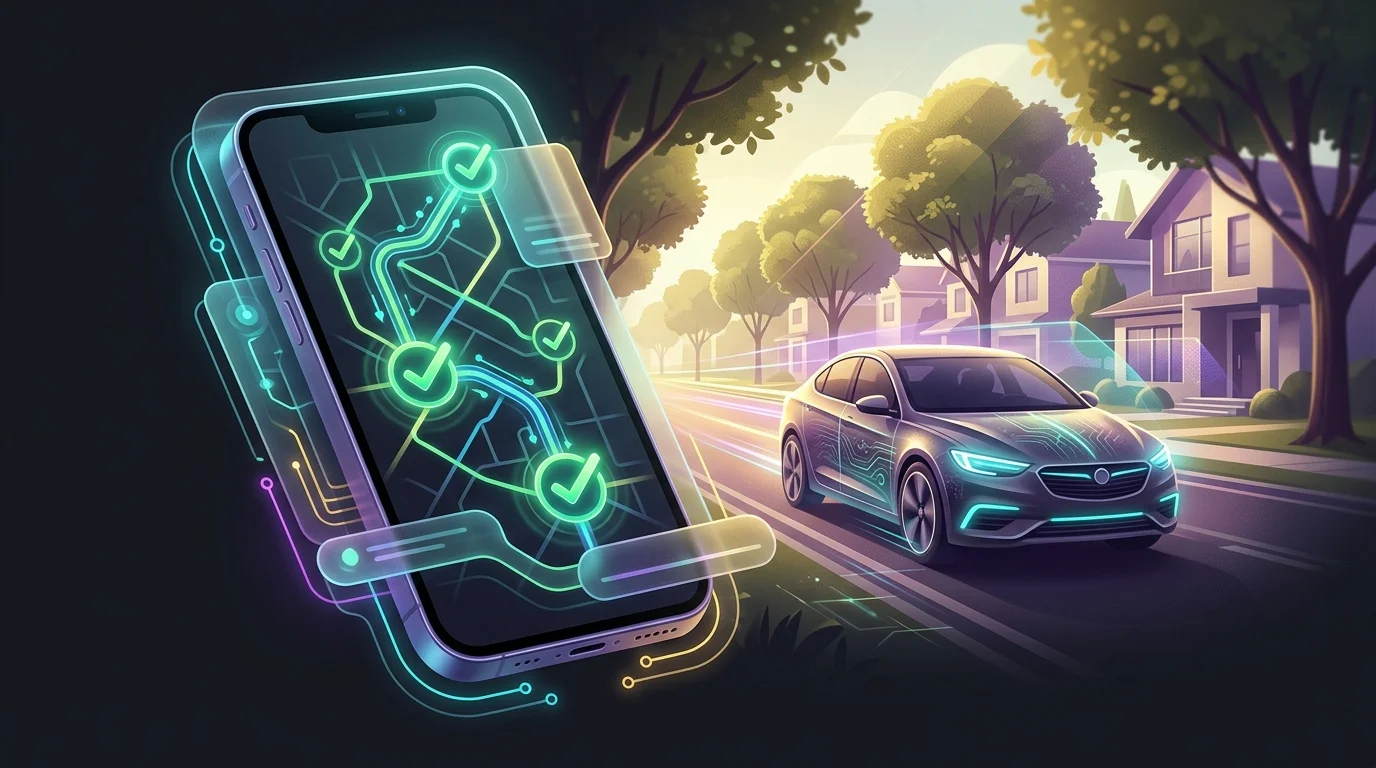 Smartphone displaying a Root telematics map showing safe driving metrics during an AI insurance test drive.