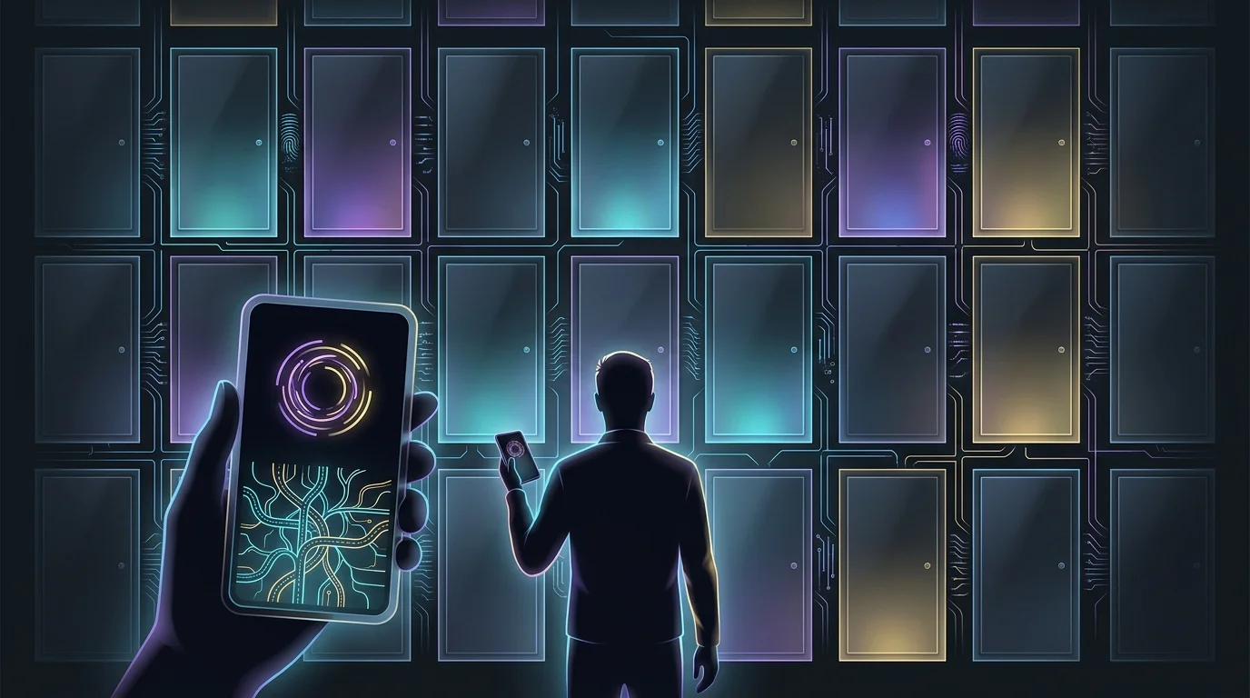 Smartphone showing a tangled map while a person faces closed state doors, highlighting Lemonade insurance limitations.