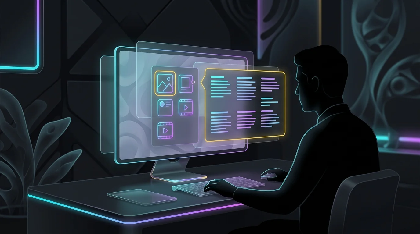 Person selecting short-form templates on a computer to generate AI writing options for quick content creation.
