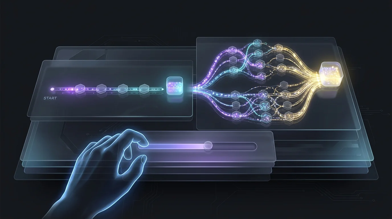 Hand adjusting a dashboard slider to calculate how complex AI agent workflows consume task tokens at scale.