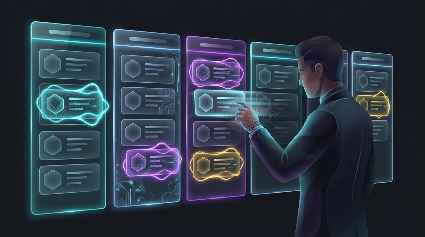 Salesperson moving Pipedrive deal cards on a digital board with AI insights for efficient pipeline management.