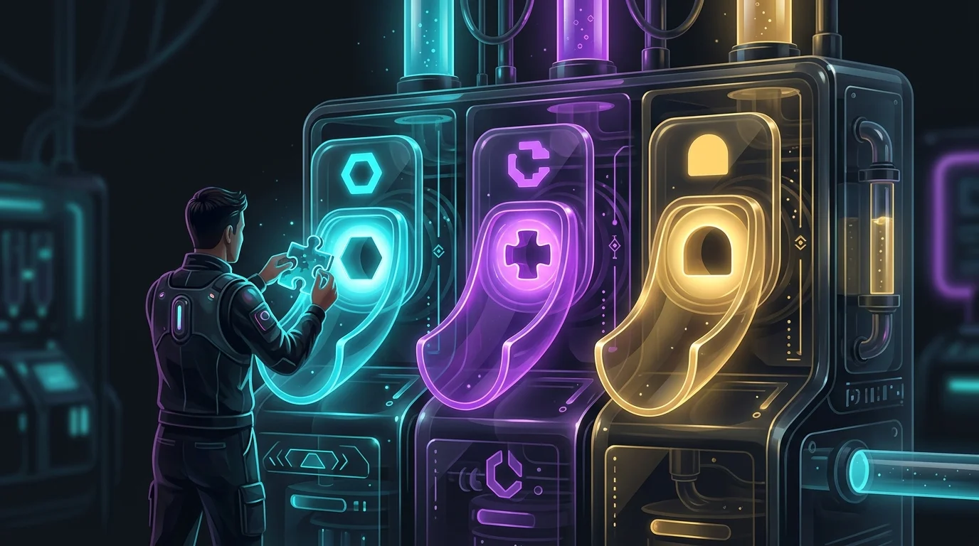 Person sorting puzzle pieces into three chutes to illustrate matching AI recruiting tools to specific hiring patterns.
