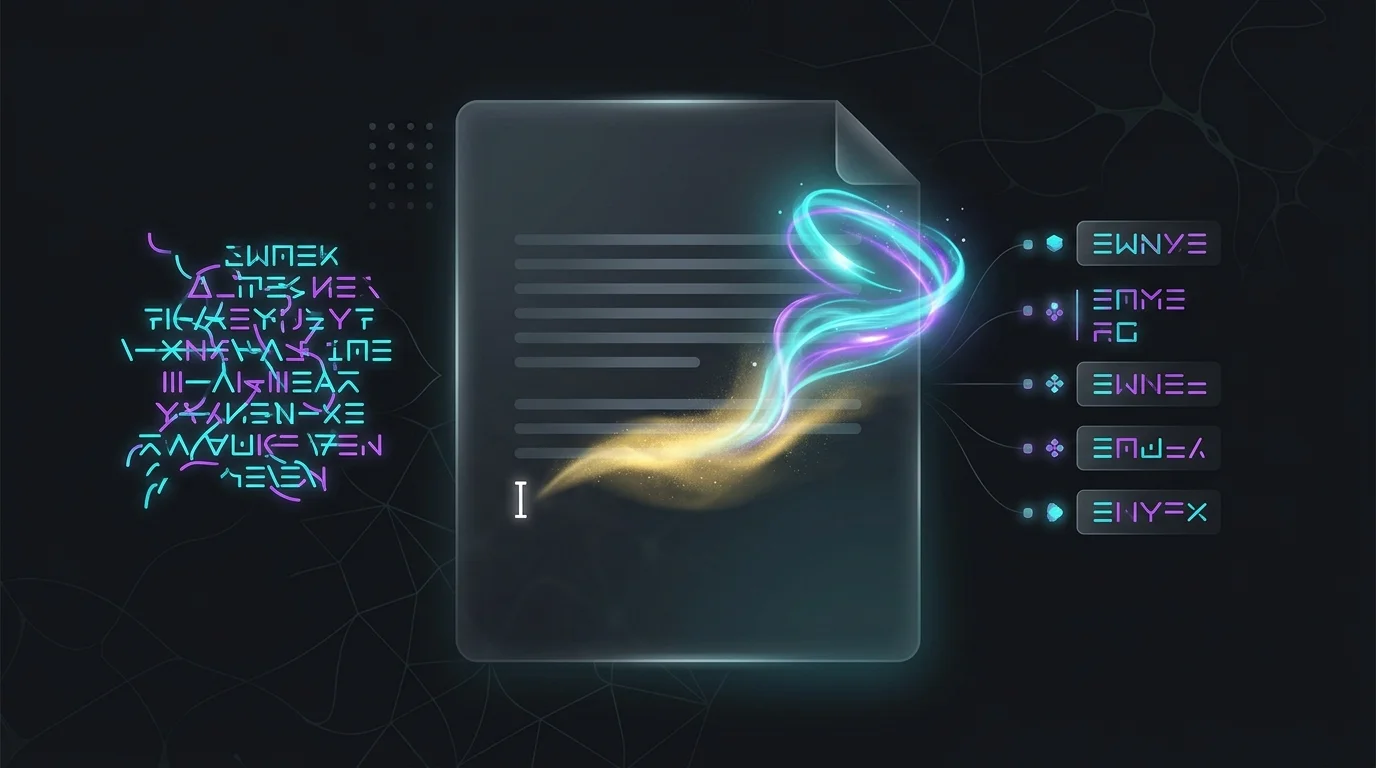 Glowing AI spark transforming a messy document paragraph into a structured list within Notion AI.