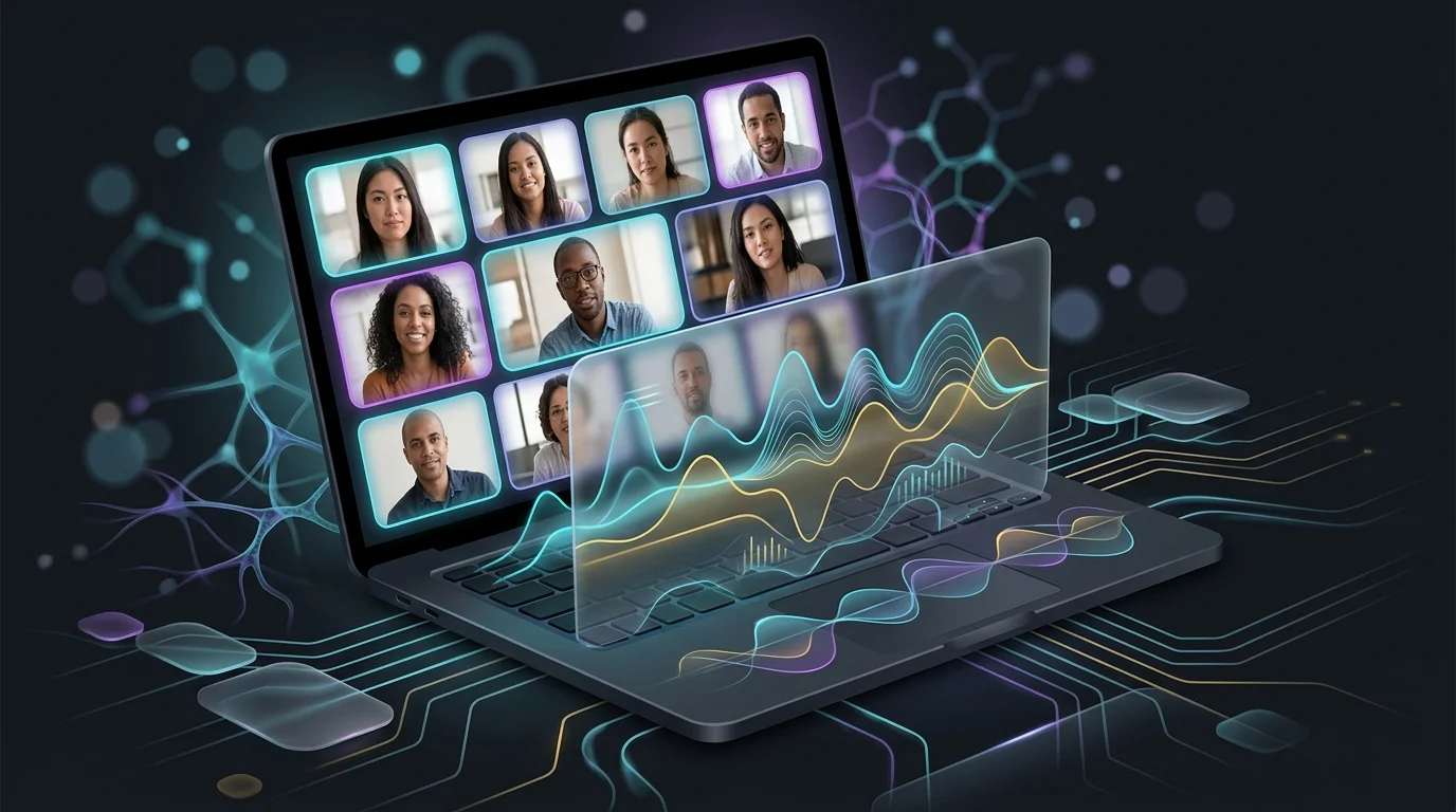 Laptop recording audio internally to capture meeting notes without a visible AI bot participant.