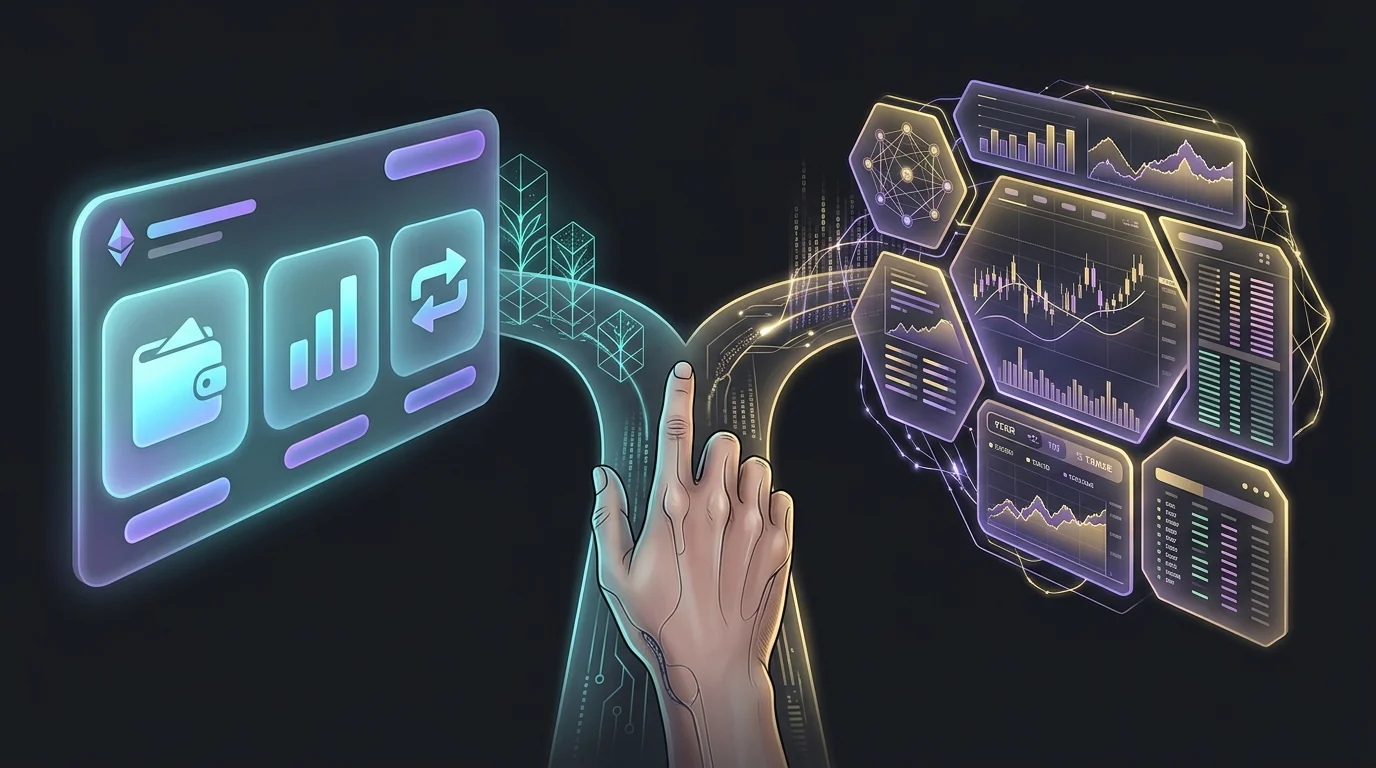Hand choosing between a simple beginner crypto bot and a complex multi-exchange interface for automated trading.