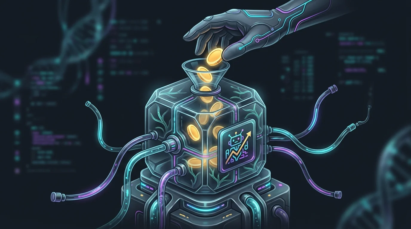 Gold coins entering a Pionex crypto trading bot vault representing aggregated exchange liquidity