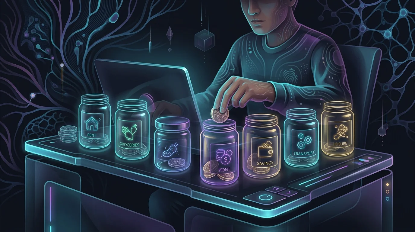Person assigning physical coins into labeled jars to represent the YNAB give every dollar a job budgeting method.