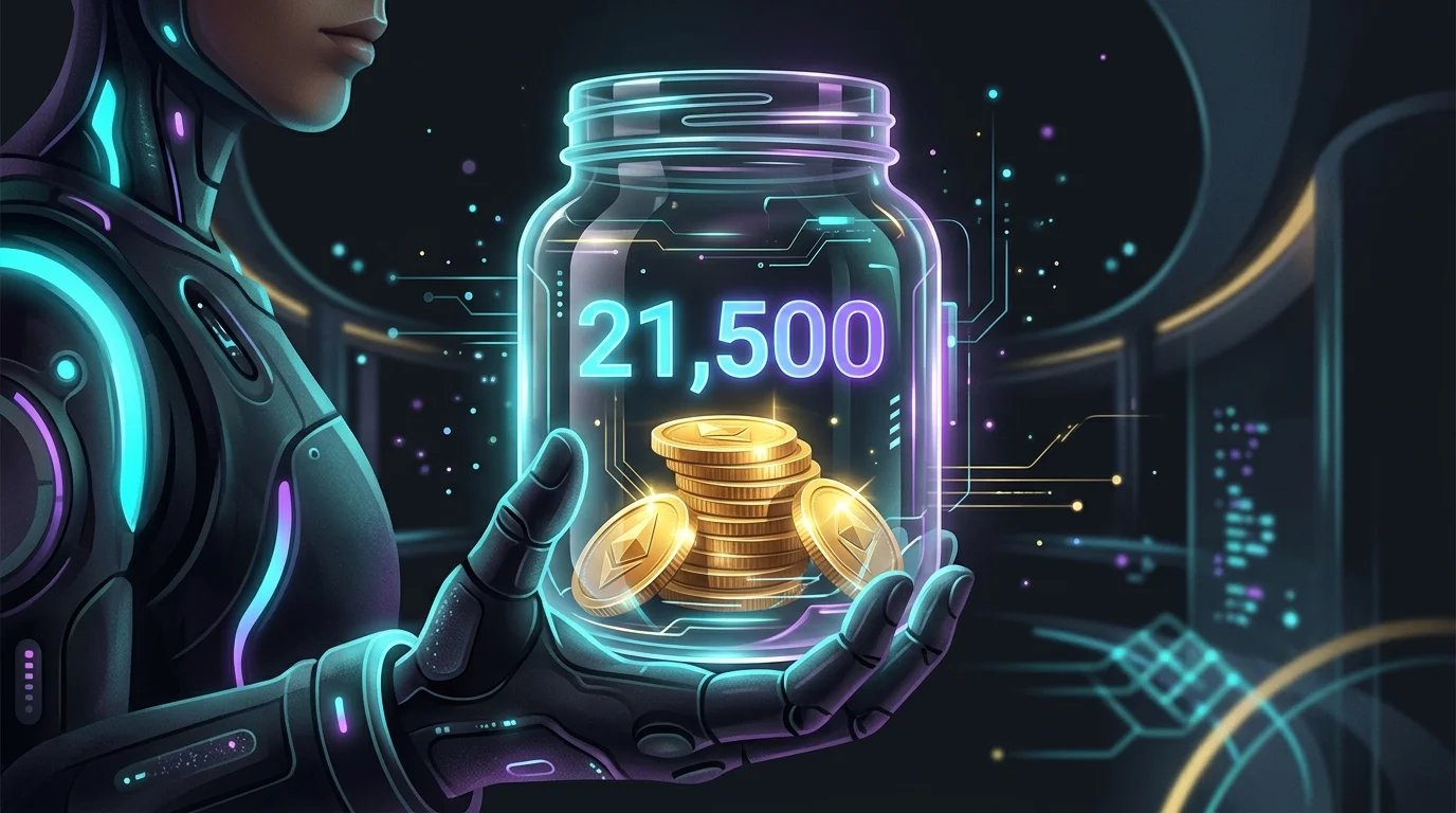 Glass jar with gold coins and a glowing digital balance representing PocketGuard budget tracking on Android.