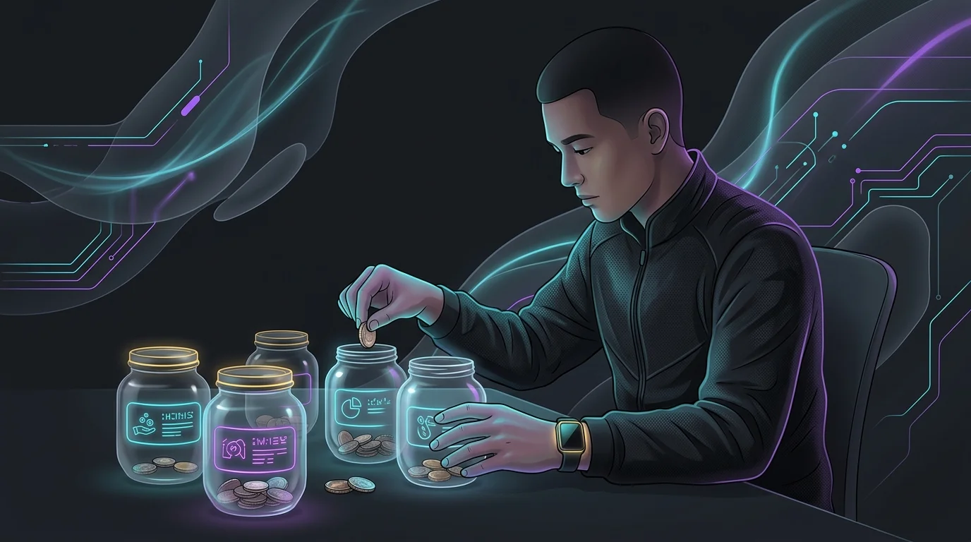 Person using labeled jars for zero-based budgeting, a key method for this Copilot Money alternative.