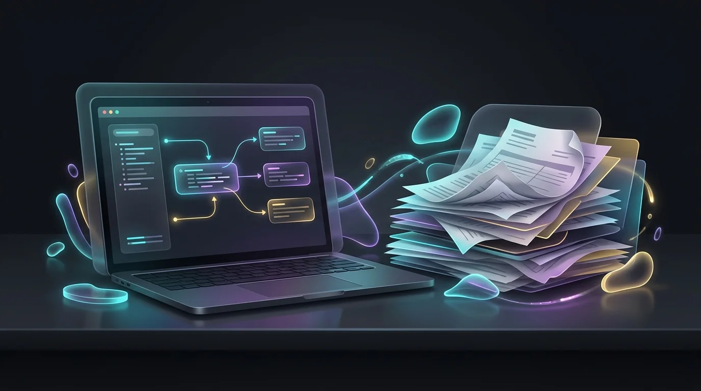 Laptop screen showing automated freelancer finances versus a messy pile of disorganized tax paperwork.