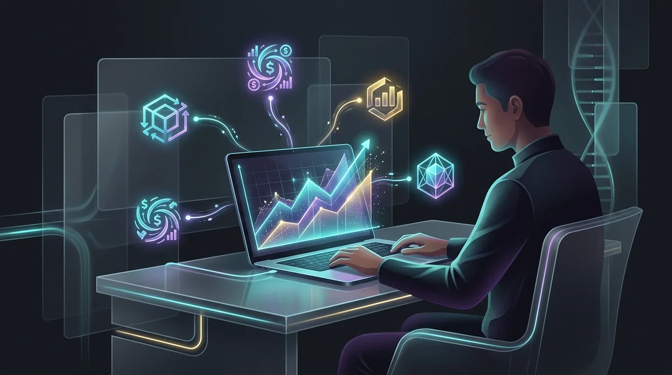 Fathom dashboard on a laptop showing AI cash flow forecasting trends and integrated accounting software logos.