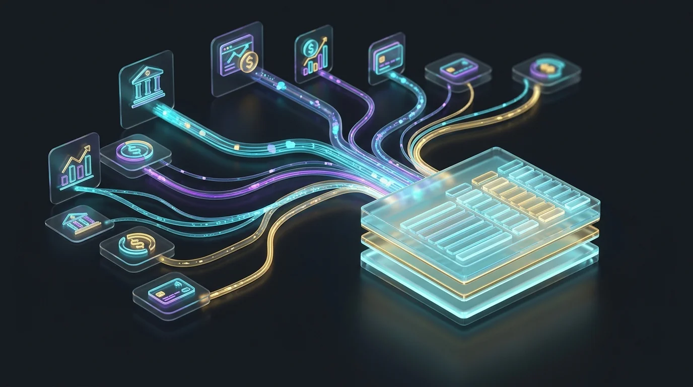 Puzzle dashboard visualizing real-time financial data integrations for AI accounting software.