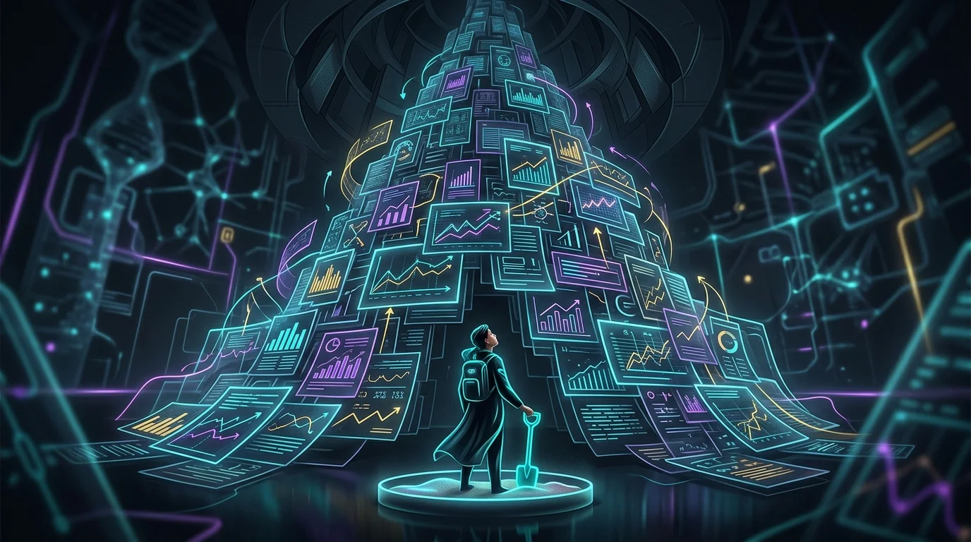 Person standing in a shallow sandbox looking up at a mountain of financial documents, illustrating Cleo's limited scope.
