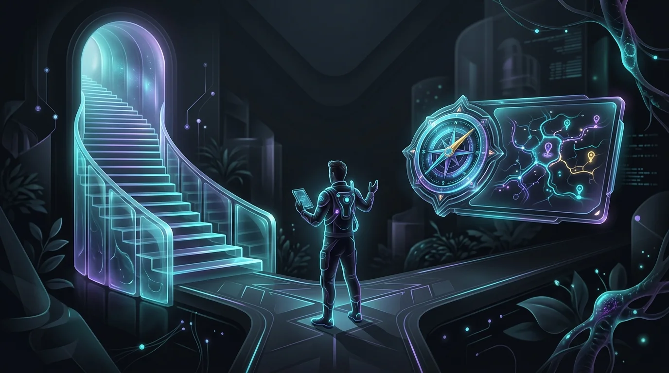 Person choosing between a structured staircase and a personalized map in the Headspace meditation app.