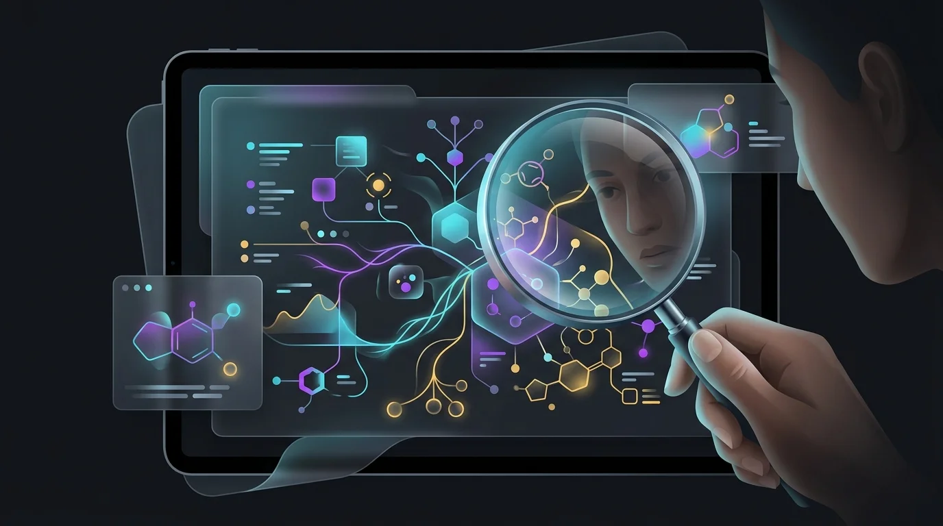 Person using a magnifying glass to analyze detailed vitamin and mineral data on the Cronometer app interface.