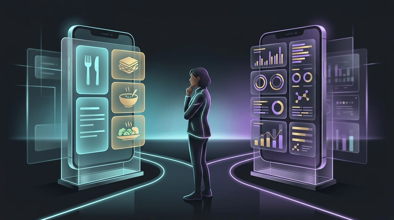 Person at a crossroads choosing between MacroFactor meal planning and Cronometer micronutrient tracking.