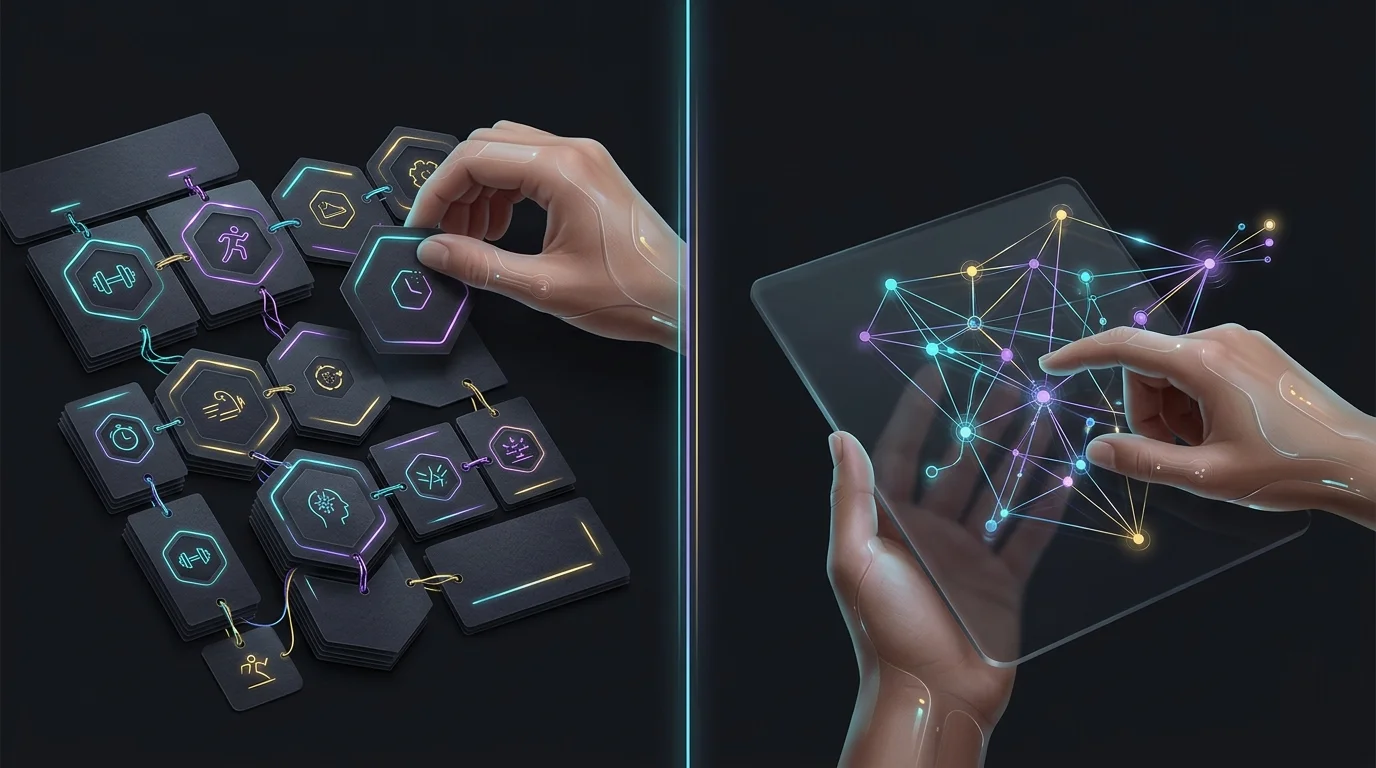 Hands adjusting a digital training plan alongside a paper schedule for adaptive AI running coach progress.