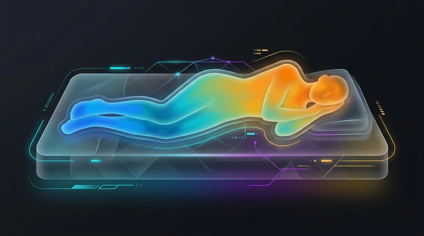 Thermal map showing targeted temperature control on an Eight Sleep mattress during deep sleep.