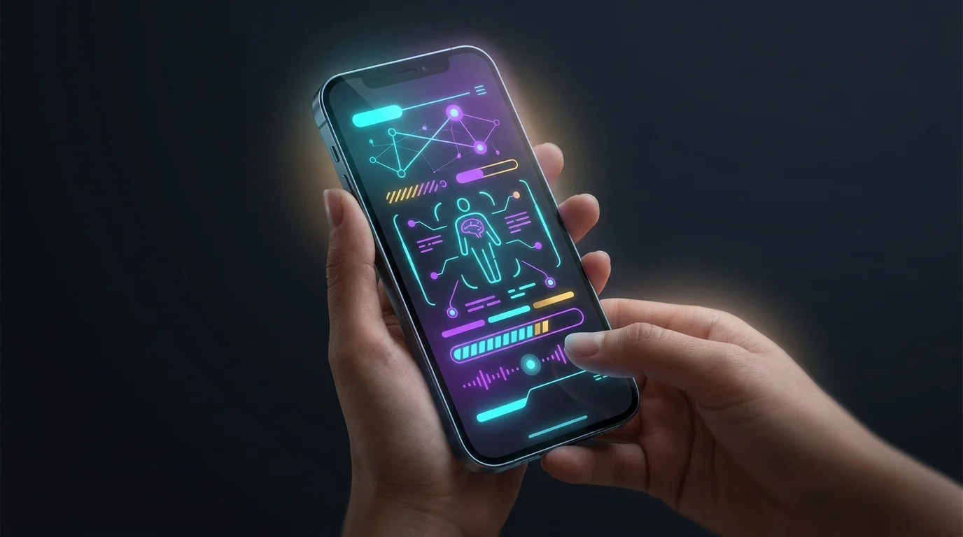 Smartphone displaying an Ada Health diagnostic report after a structured AI symptom checker interview.