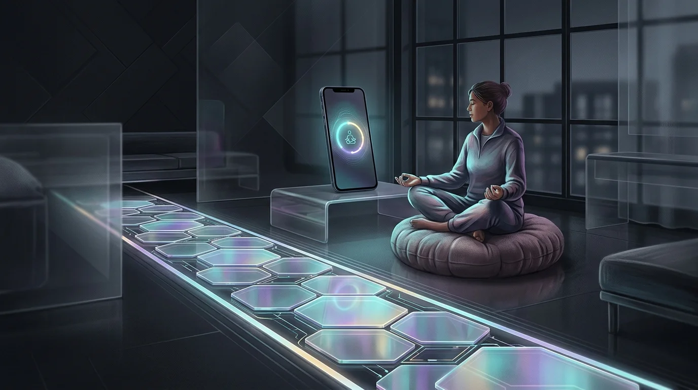 Person using the Balance app for personalized meditation guidance as a calm alternative for stress relief.