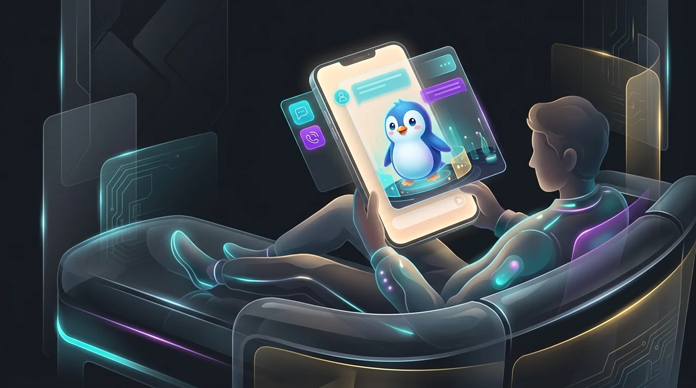 Person holding a smartphone showing the Wysa AI penguin chat interface, a top Woebot alternative for CBT support.