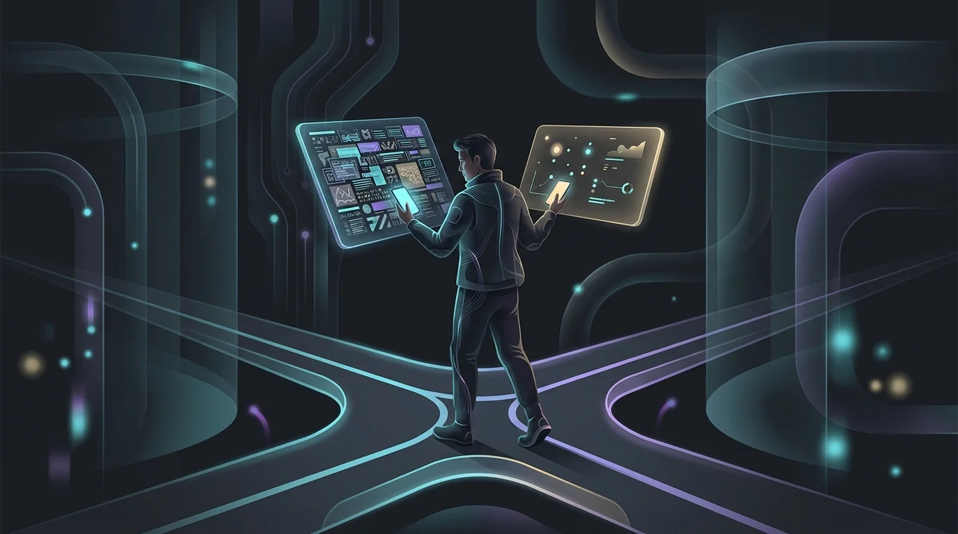 Person comparing a cluttered health app interface to a minimalist data visualization for private AI health tracking.
