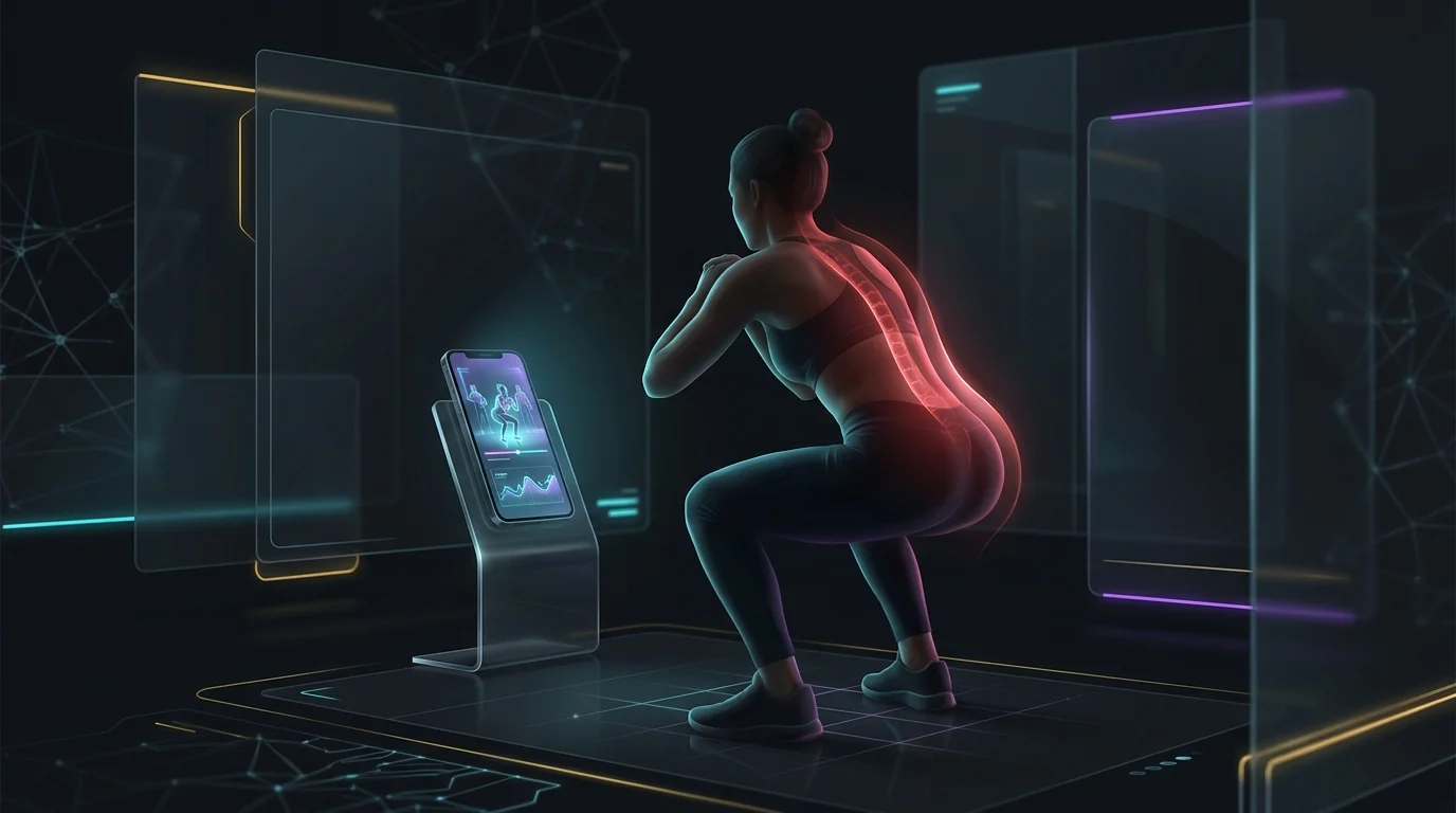 Person performing a squat with poor form as detected by an AI fitness app that lacks real-time posture correction.