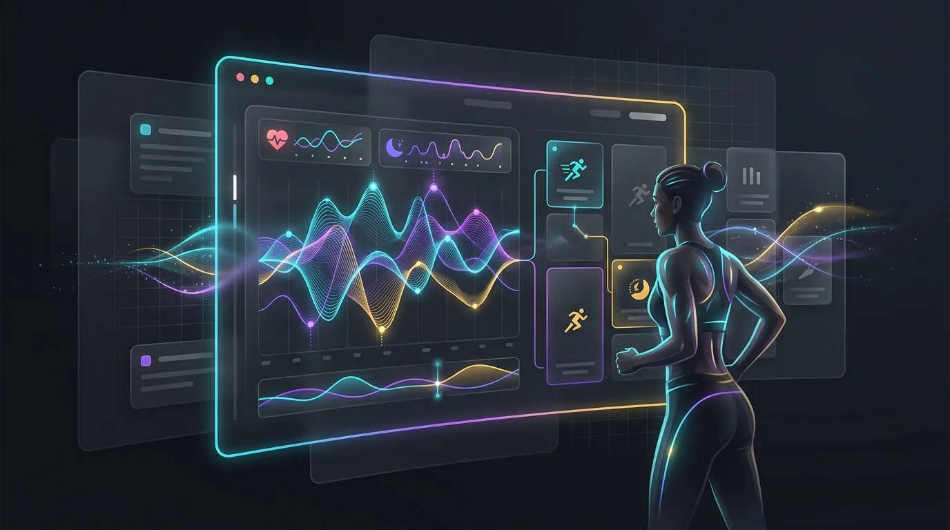 Runner viewing an AI recovery app that automatically adjusts training intensity based on heart rate and sleep data.