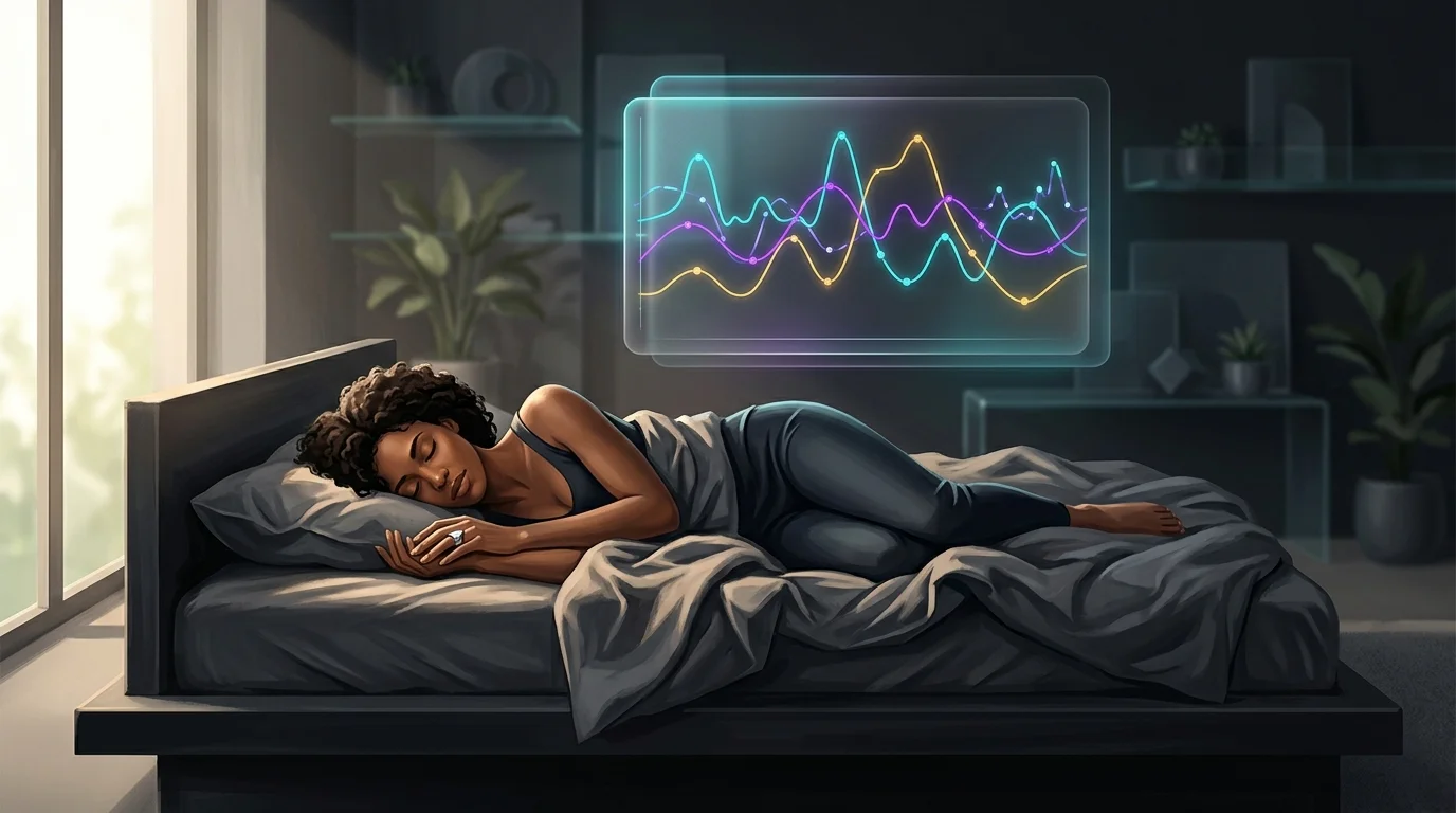 Sleek Oura Ring tracking sleep data for a shift worker resting in a sunlit room during the day.