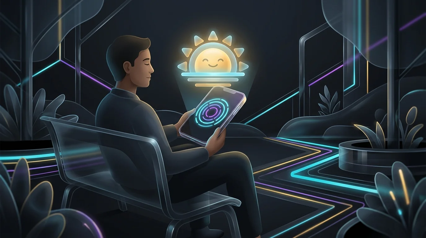 Person using an AI mental health app for guided breathing exercises on a park bench.
