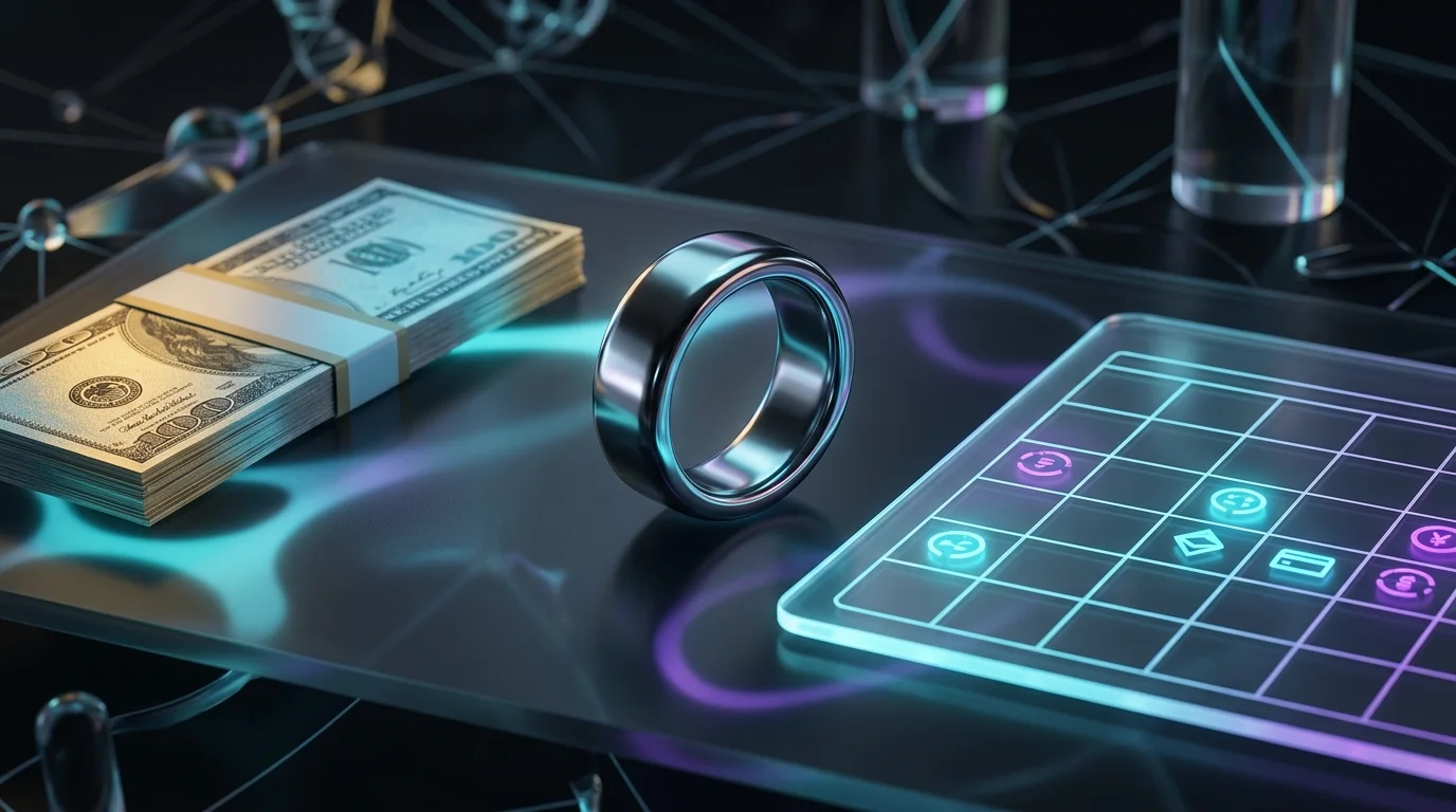 Oura Ring Gen 4 on a table next to cash and a calendar highlighting recurring subscription costs.