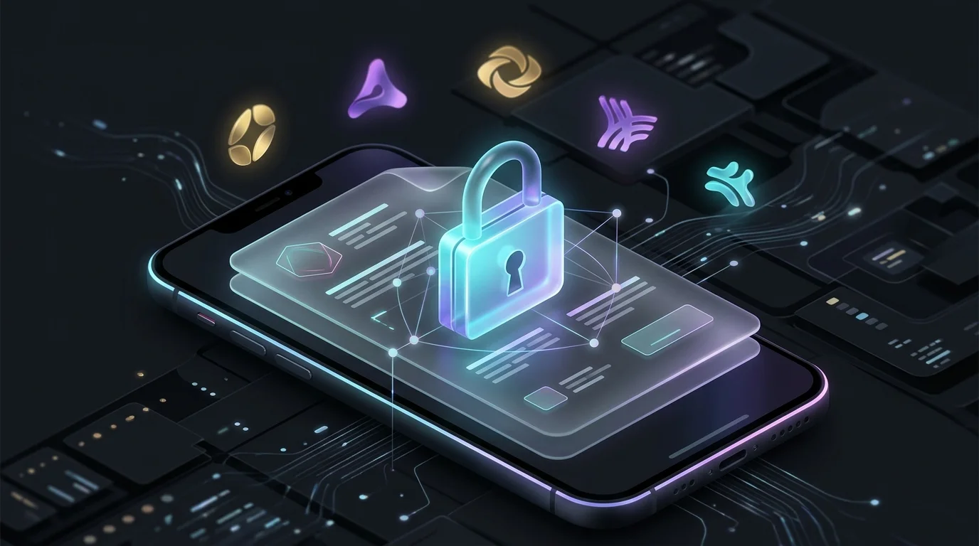 Smartphone screen showing Jerry app DataLock feature securing car insurance policy details with a glowing padlock icon.