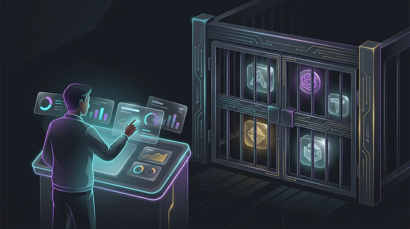 Insurance company logos locked behind a gate while a user reviews an AI comparison site for insurance rates.