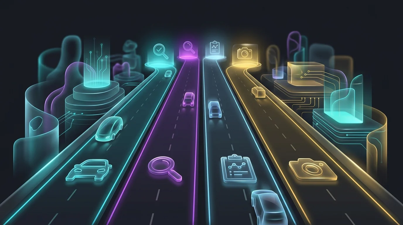 Four-lane highway graphic illustrating Tractable alternatives for auto and property insurance claim workflows.