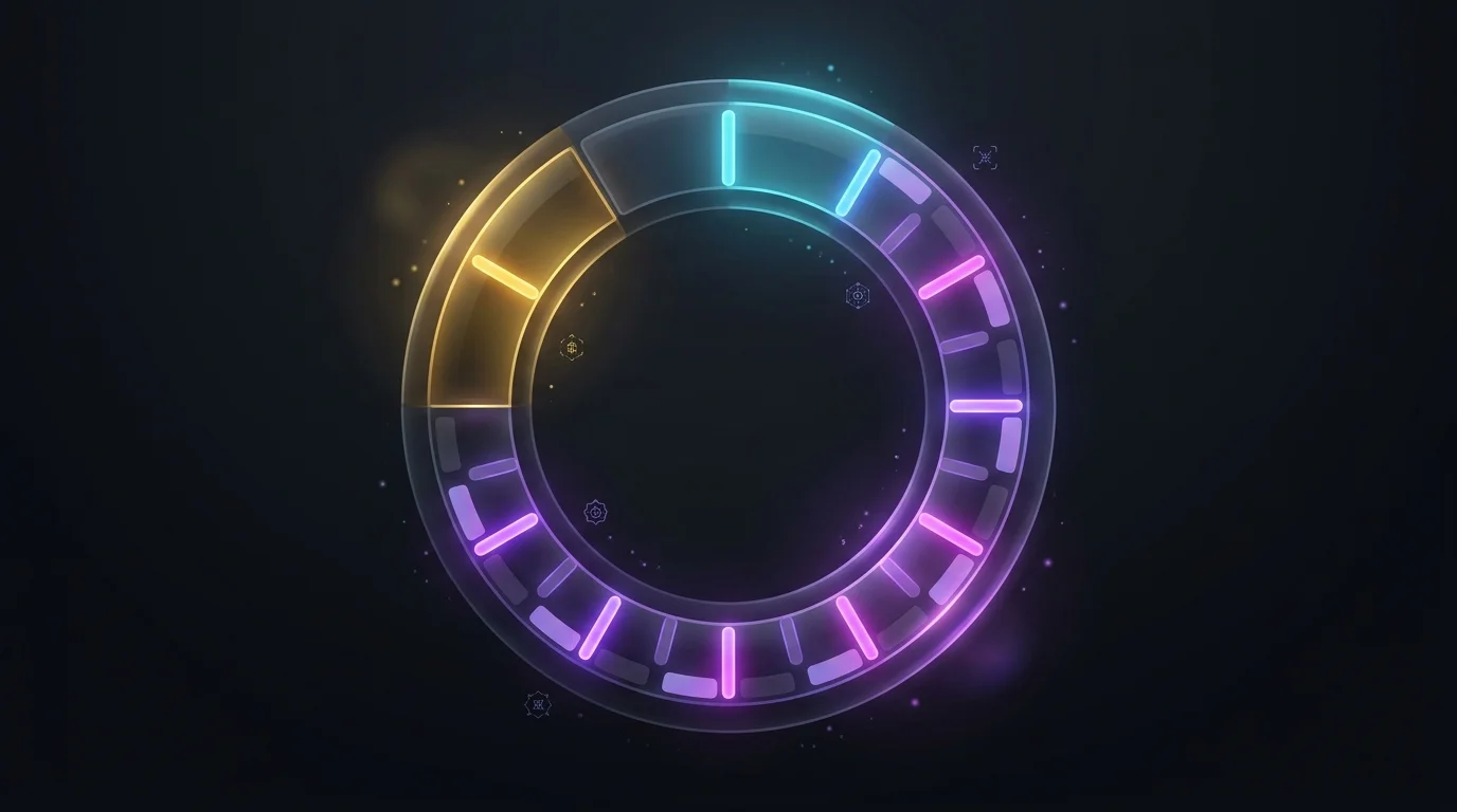 Circular 20-minute timeline ring split into three color-coded segments: Warm-Up 3 min, Circuit 14 min (with the 45s/15s