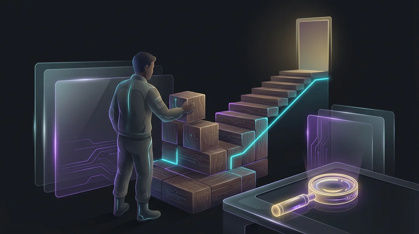 Person stacking blocks into a staircase to represent building a consistent workout system instead of seeking motivation.