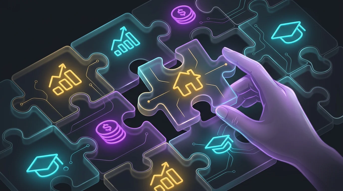 Person fitting a house puzzle piece into a financial plan to determine supplemental life insurance needs.